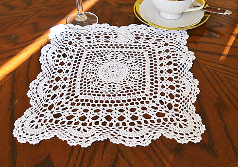 Square Crochet Doilies. 12" x 12". White color. (2 pieces pack)